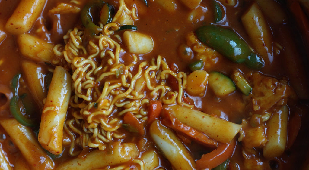 Josu x The Korean Vegan Spicy Tteokbokki (Korean Rice Cakes) with Spicy Ramen Salt