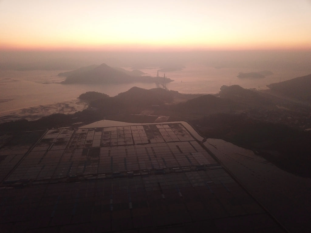 Aerial view of the series of evaporation ponds on Imjado Island